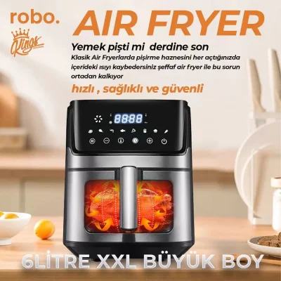 Kings 6 Litre XXL Şeffaf Air Fryer Sıcak Hava Fritözü